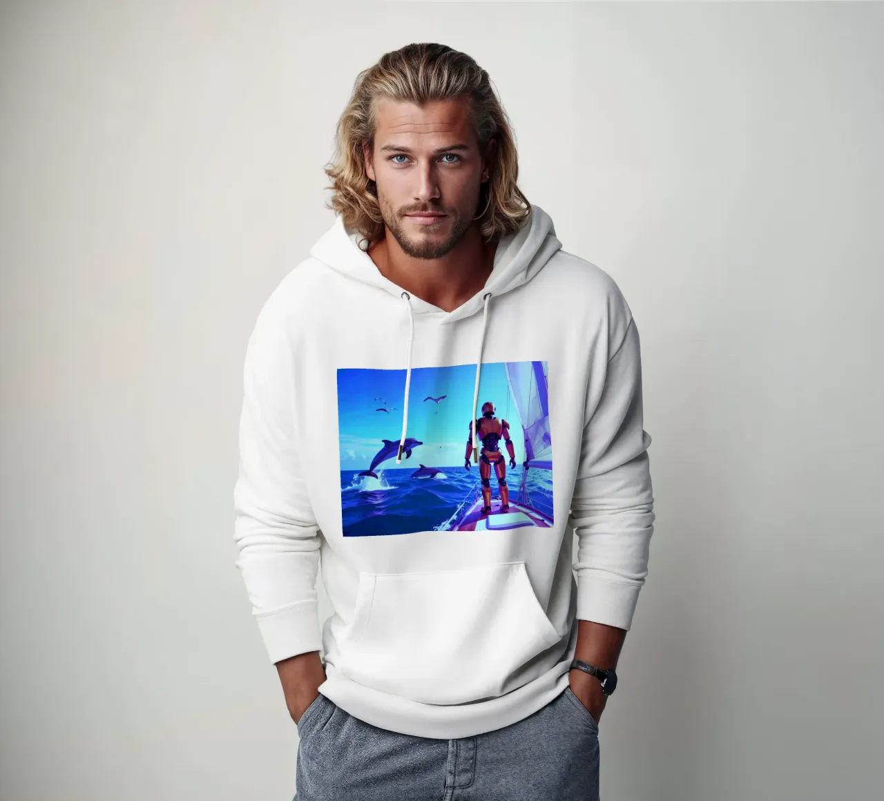 ROBOT SUR UN VOILIER. Eau bleue. felpa con cappuccio da Thierry vobmann photography