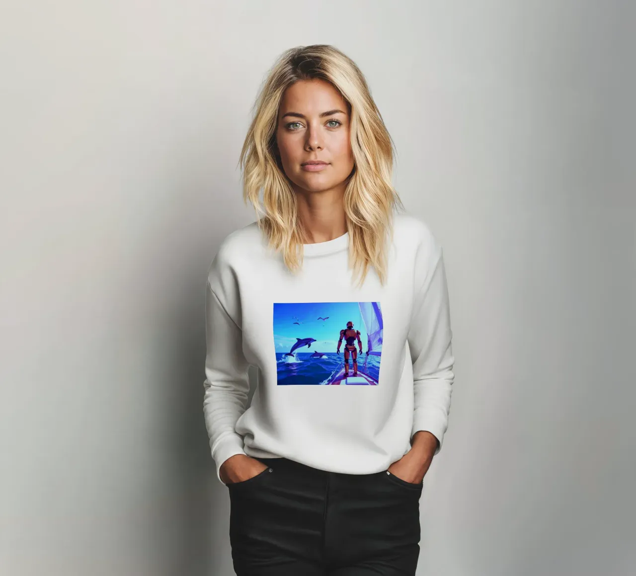 ROBOT SUR UN VOILIER. Eau bleue. Sweatshirt von Thierry vobmann photography
