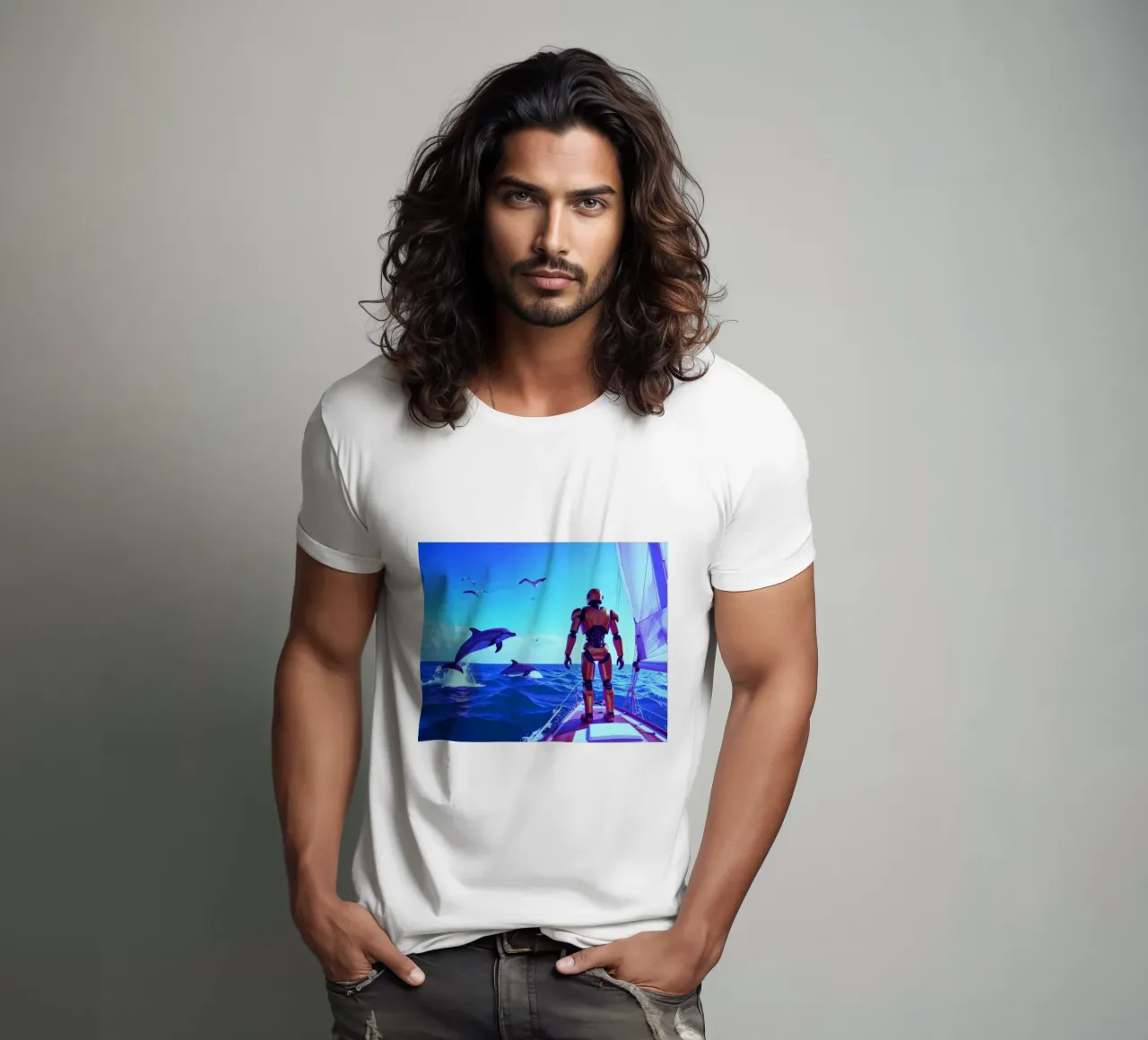ROBOT SUR UN VOILIER. Eau bleue. t-shirt da Thierry vobmann photography
