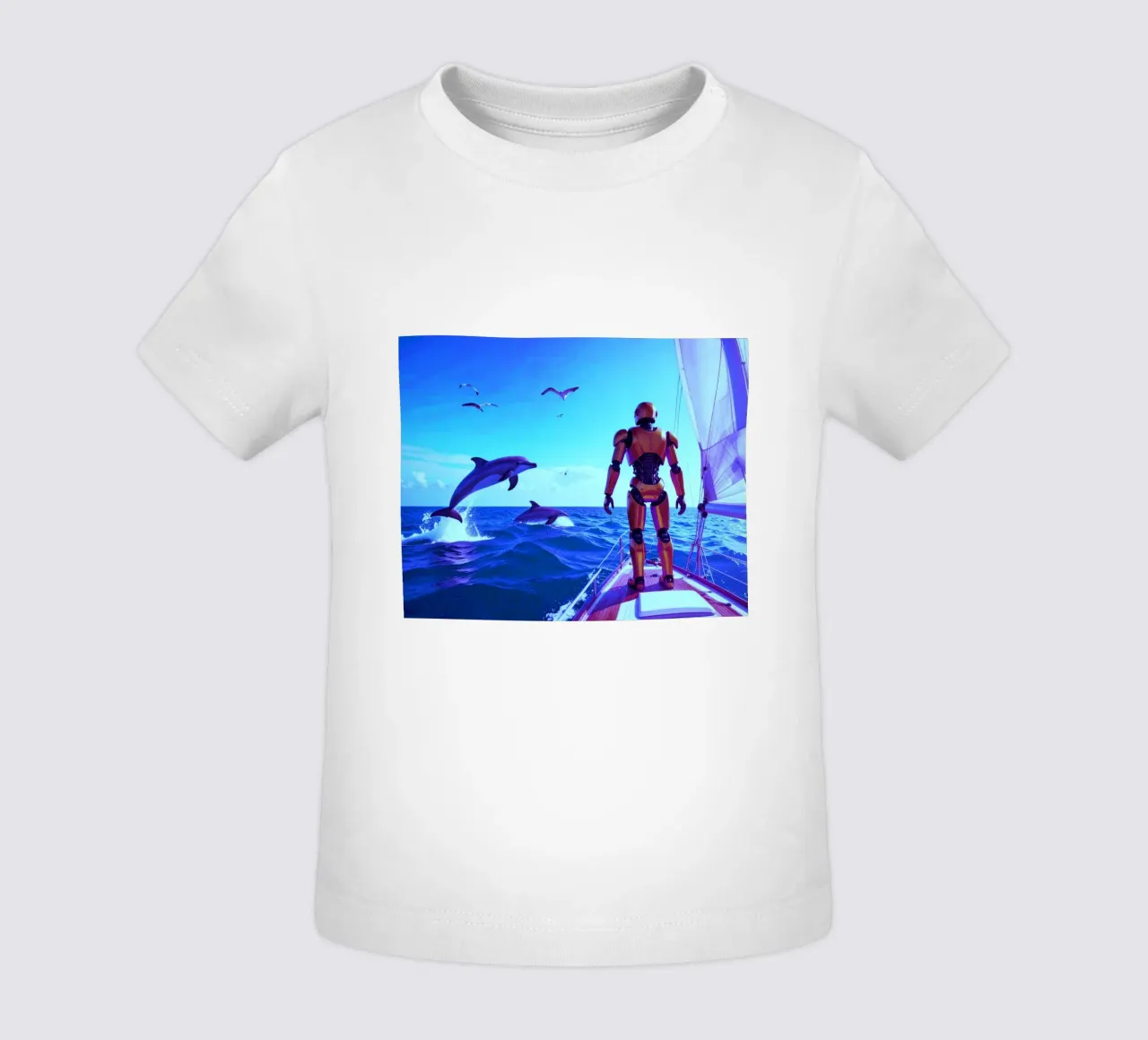 ROBOT SUR UN VOILIER. Eau bleue. maglietta neonato da Thierry vobmann photography