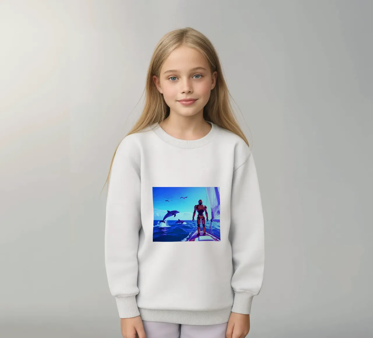 ROBOT SUR UN VOILIER. Eau bleue. sudadera para niño de Thierry vobmann photography