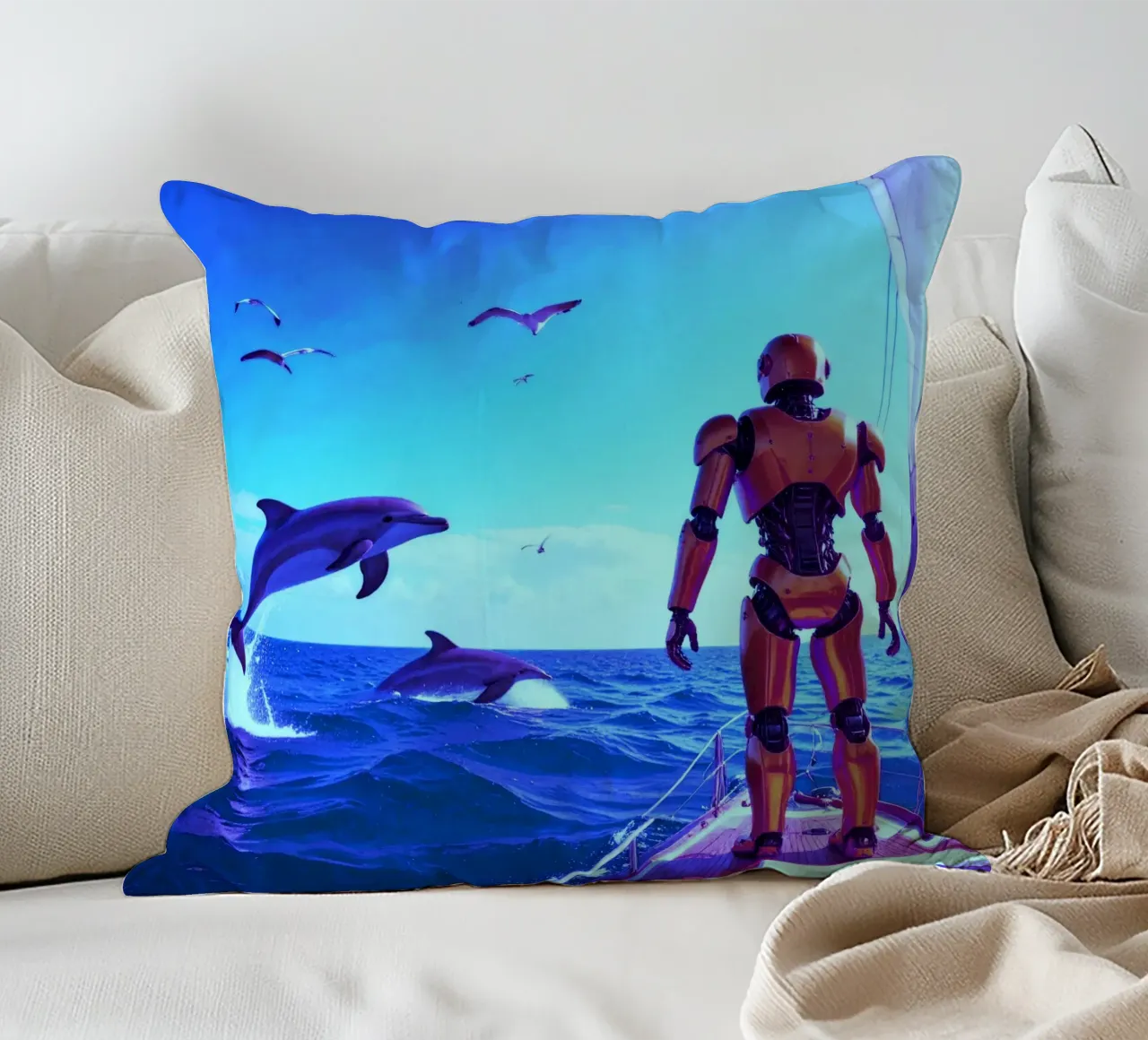 ROBOT SUR UN VOILIER. Eau bleue. Kissen von Thierry vobmann photography