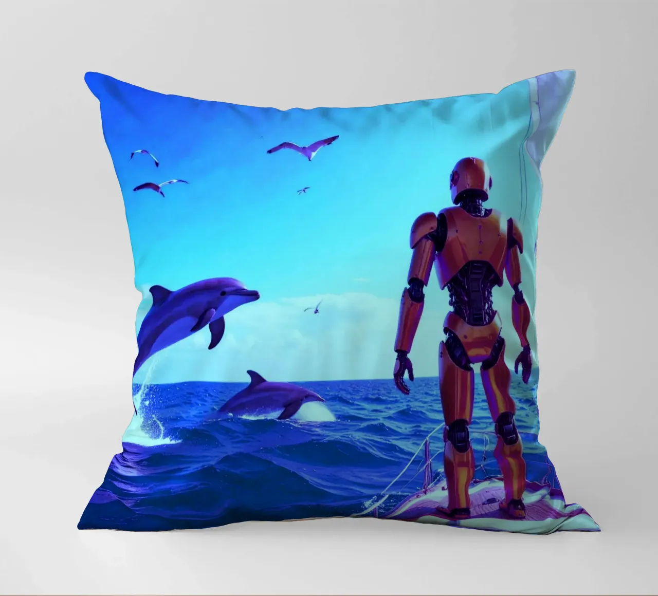 ROBOT SUR UN VOILIER. Eau bleue. Kissen von Thierry vobmann photography