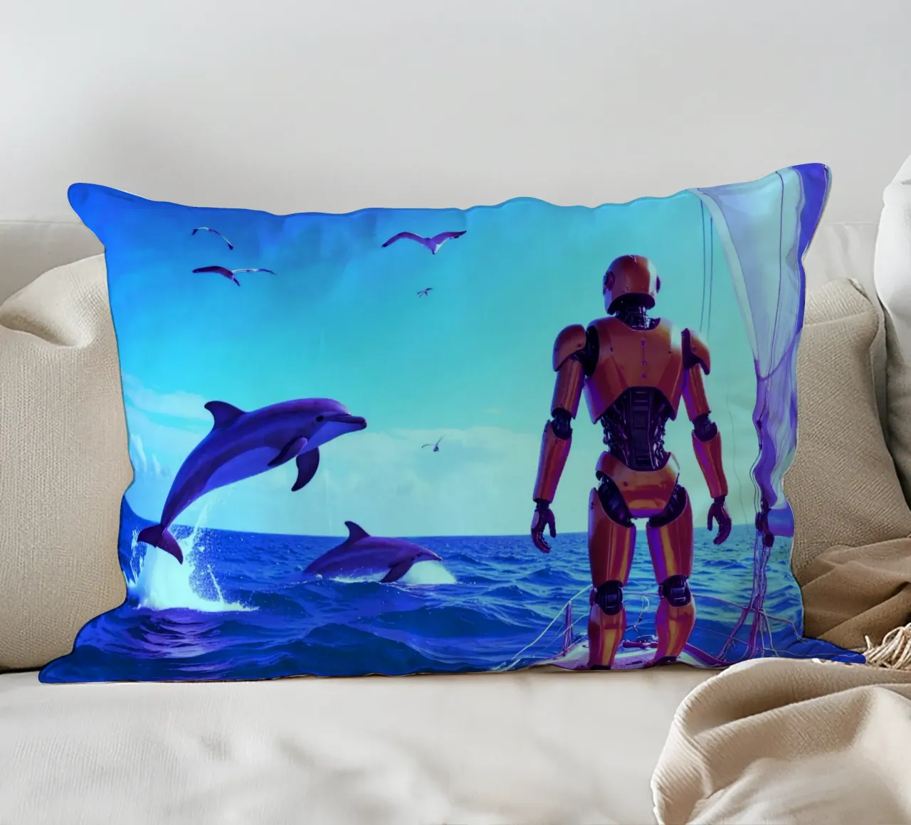 ROBOT SUR UN VOILIER. Eau bleue. Kissen von Thierry vobmann photography