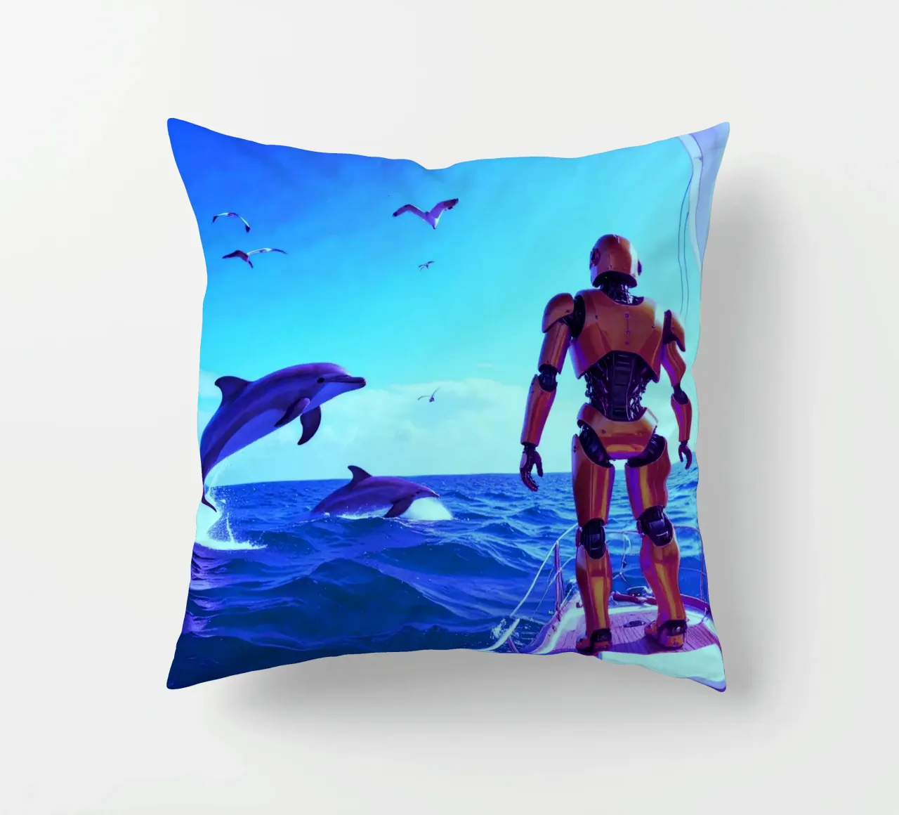 ROBOT SUR UN VOILIER. Eau bleue. Kissen von Thierry vobmann photography