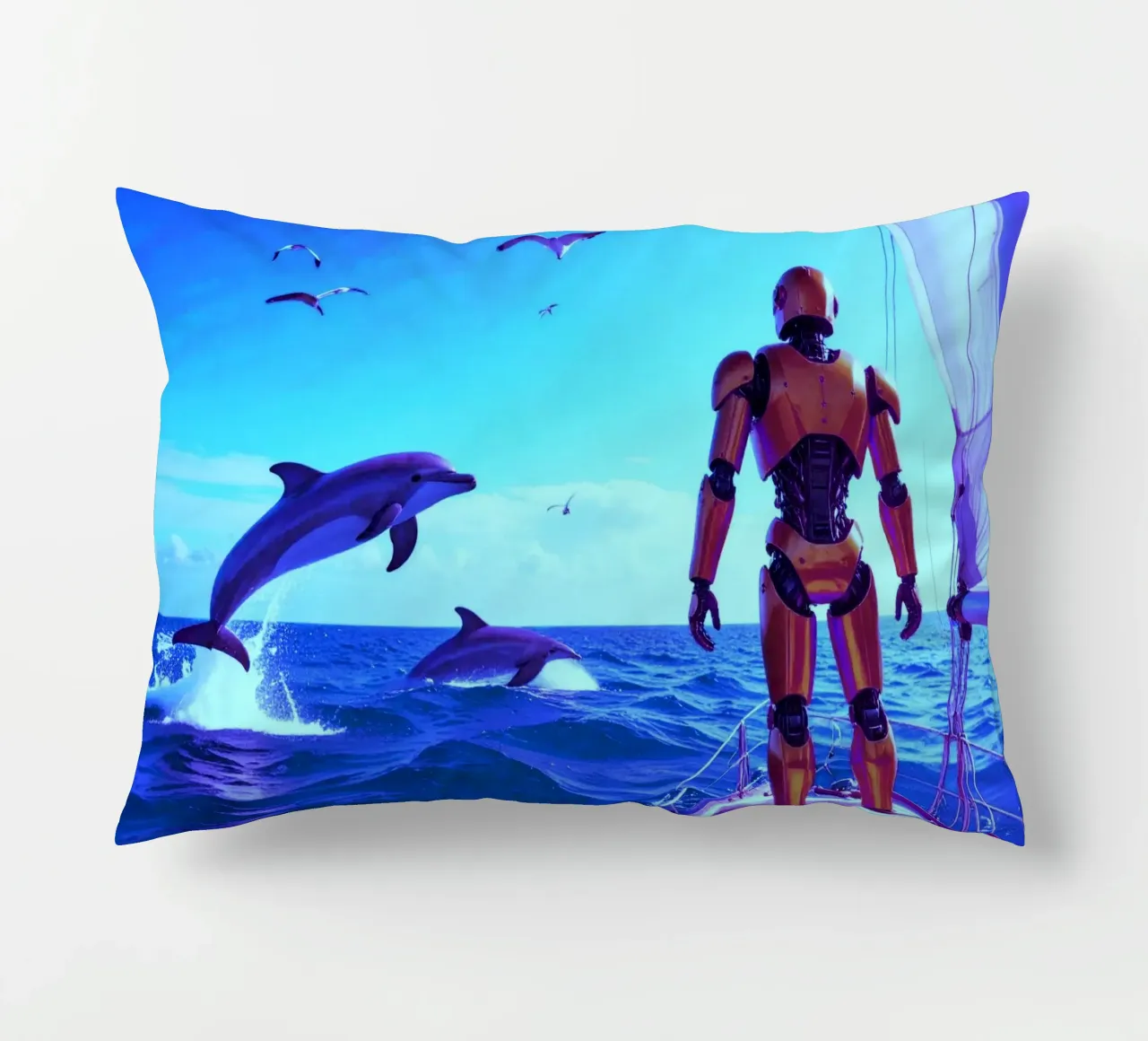 ROBOT SUR UN VOILIER. Eau bleue. Kissen von Thierry vobmann photography