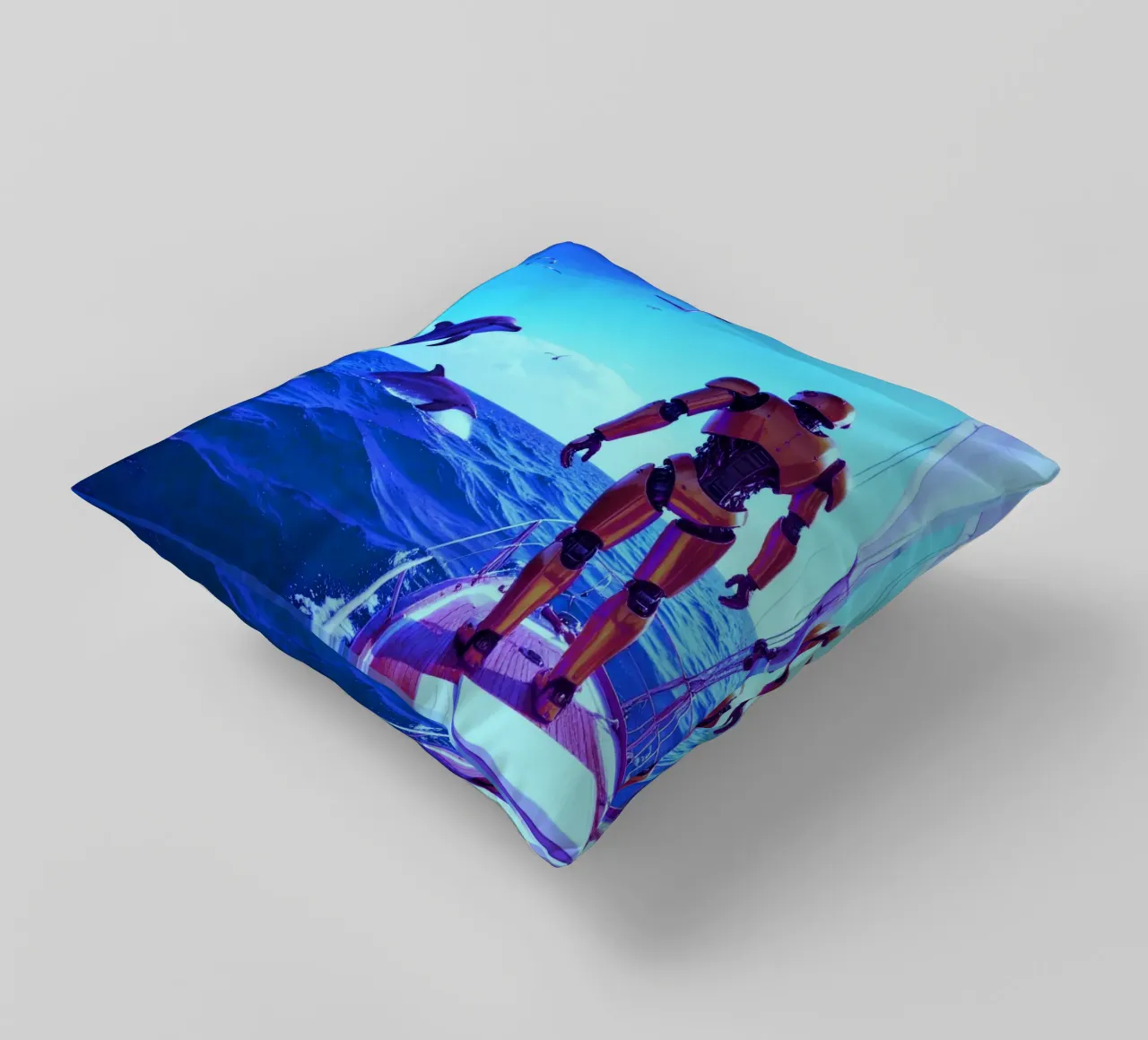 ROBOT SUR UN VOILIER. Eau bleue. Kissen von Thierry vobmann photography