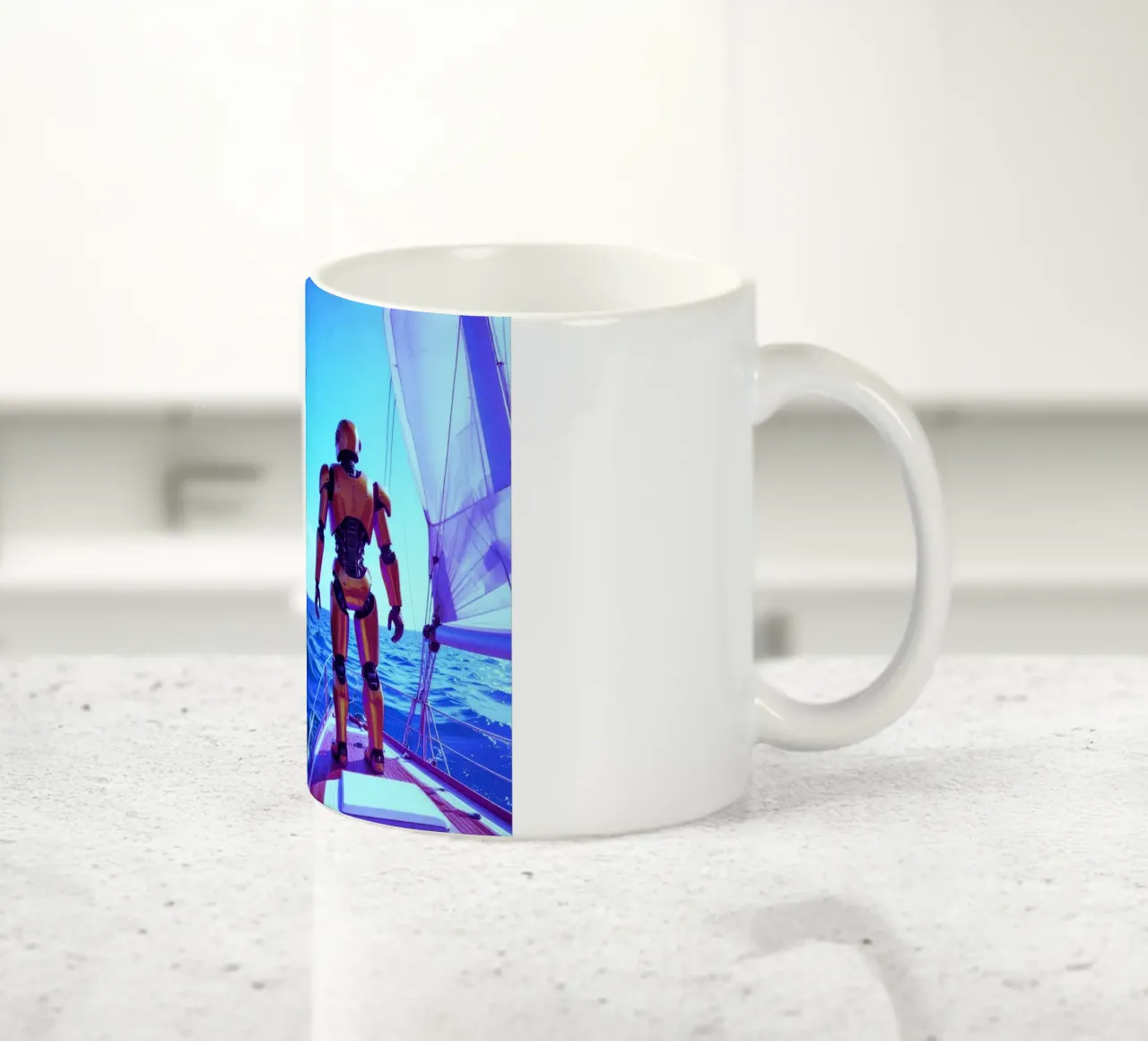 ROBOT SUR UN VOILIER. Eau bleue. tazza in ceramica da Thierry vobmann photography