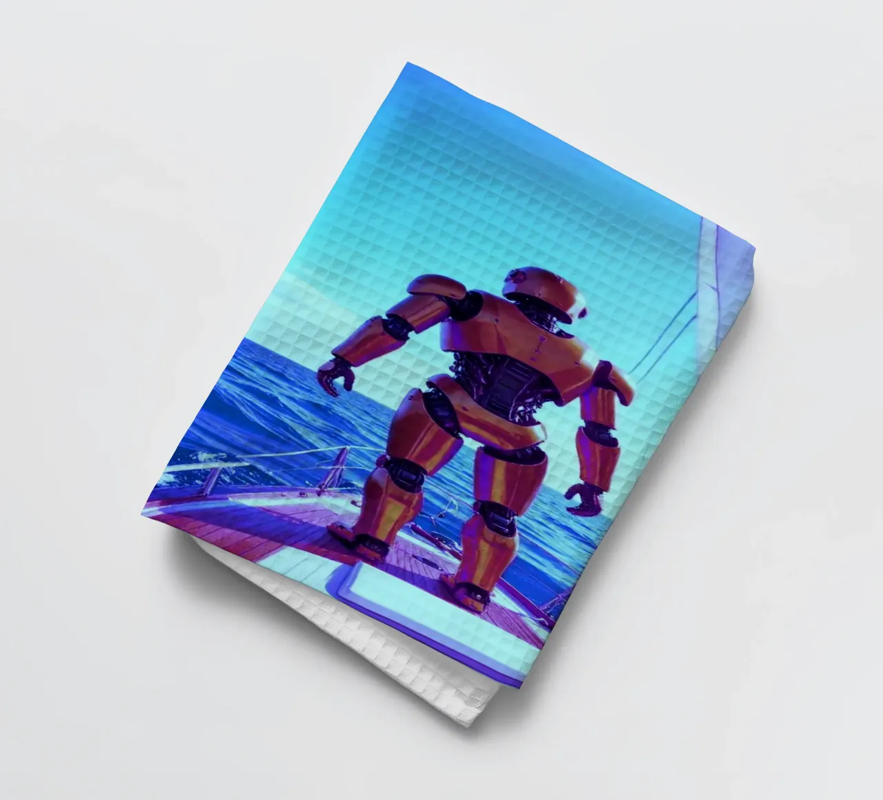 ROBOT SUR UN VOILIER. Eau bleue. paño de cocina de Thierry vobmann photography
