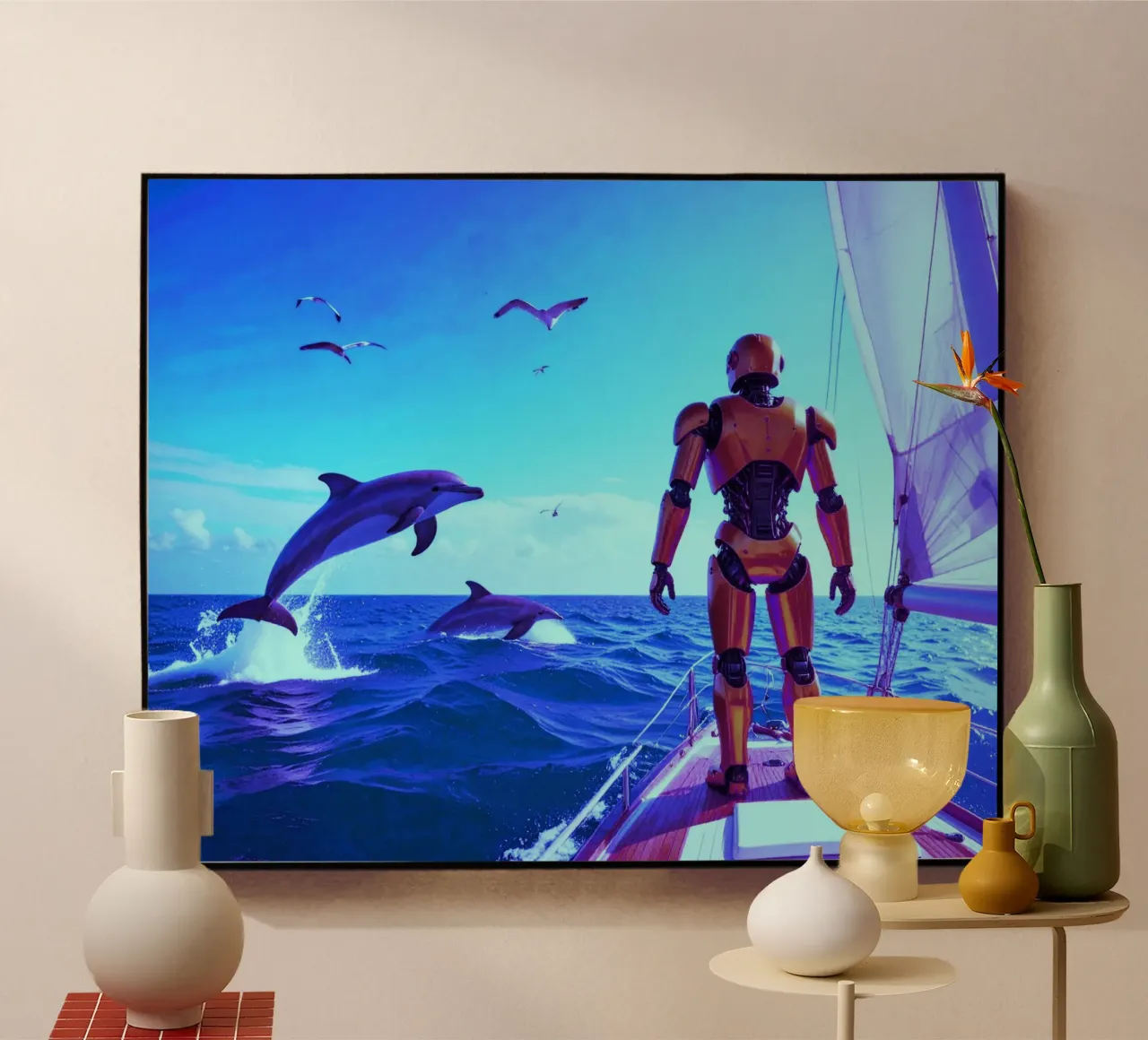 ROBOT SUR UN VOILIER. Eau bleue. plexiglass da Thierry vobmann photography