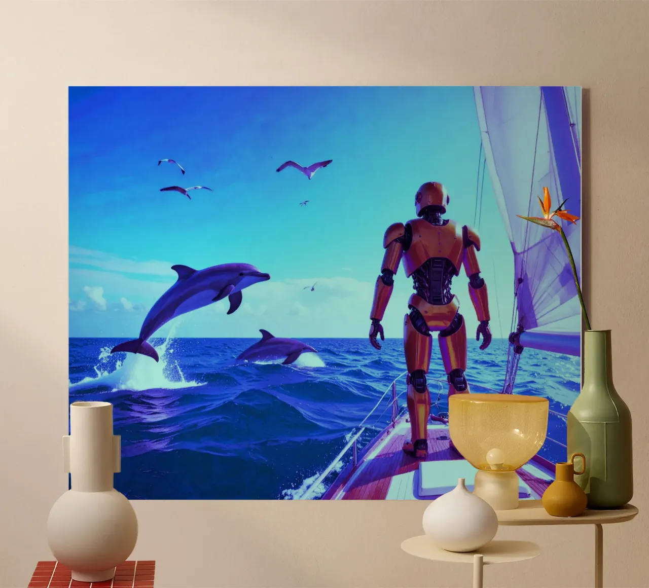 ROBOT SUR UN VOILIER. Eau bleue. plexiglass da Thierry vobmann photography