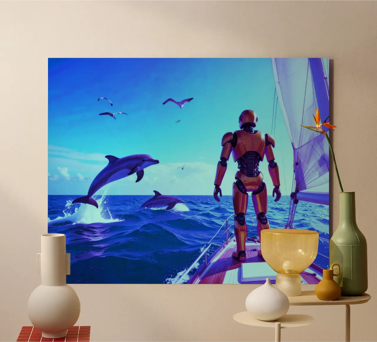 ROBOT SUR UN VOILIER. Eau bleue. alluminio dibond da Thierry vobmann photography