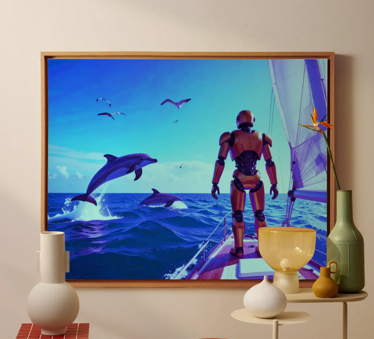 ROBOT SUR UN VOILIER. Eau bleue. canvas van Thierry vobmann photography