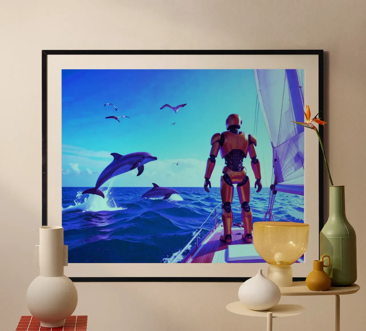 ROBOT SUR UN VOILIER. Eau bleue. hahnemühle de Thierry vobmann photography