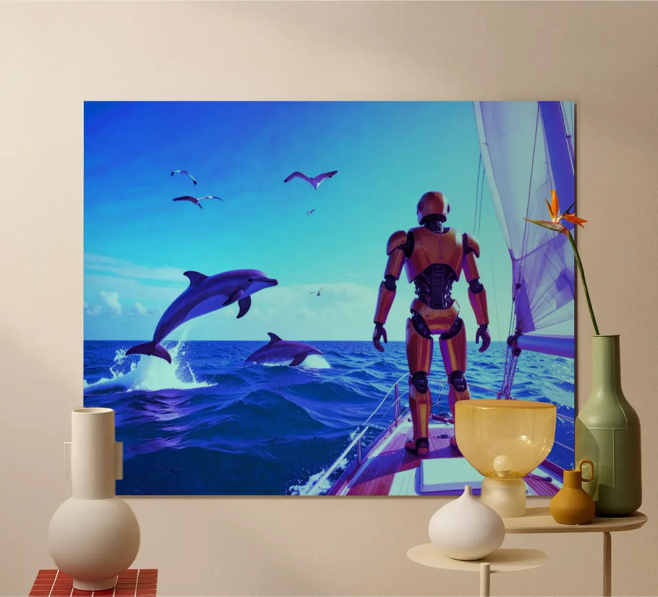 ROBOT SUR UN VOILIER. Eau bleue. carta hahnemühle da Thierry vobmann photography