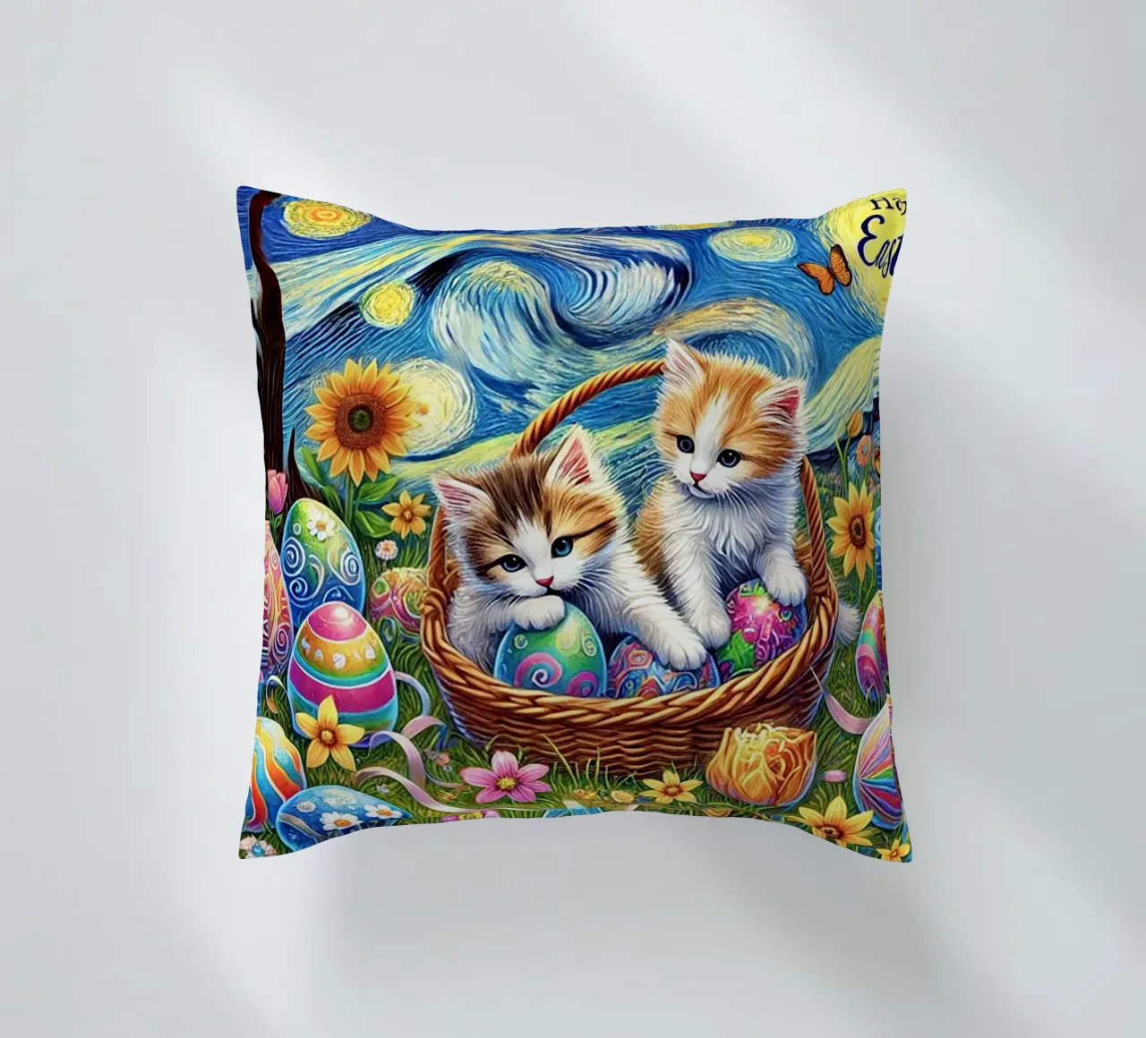Happy Easter Kitty Cat Edition cuscino da Vintage Van Gogh