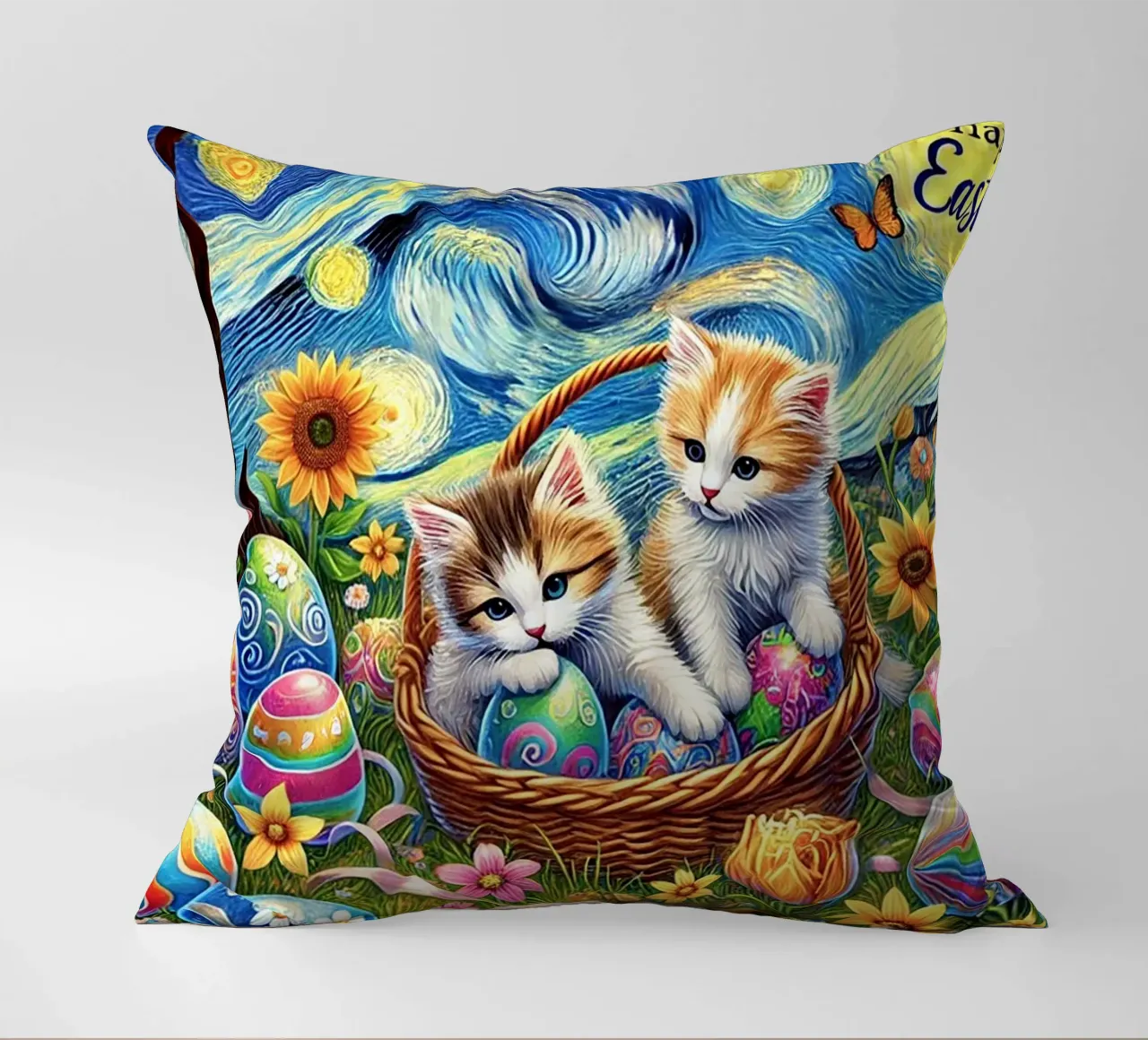 Happy Easter Kitty Cat Edition cuscino da Vintage Van Gogh