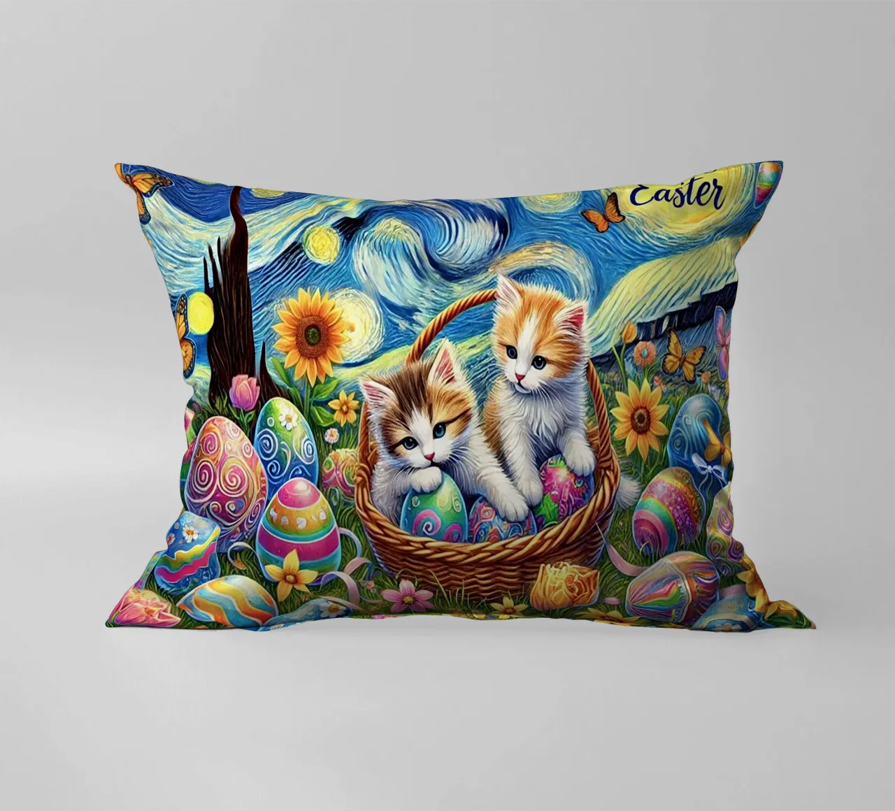 Happy Easter Kitty Cat Edition cuscino da Vintage Van Gogh