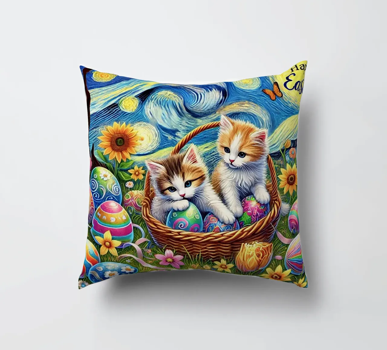 Happy Easter Kitty Cat Edition cuscino da Vintage Van Gogh