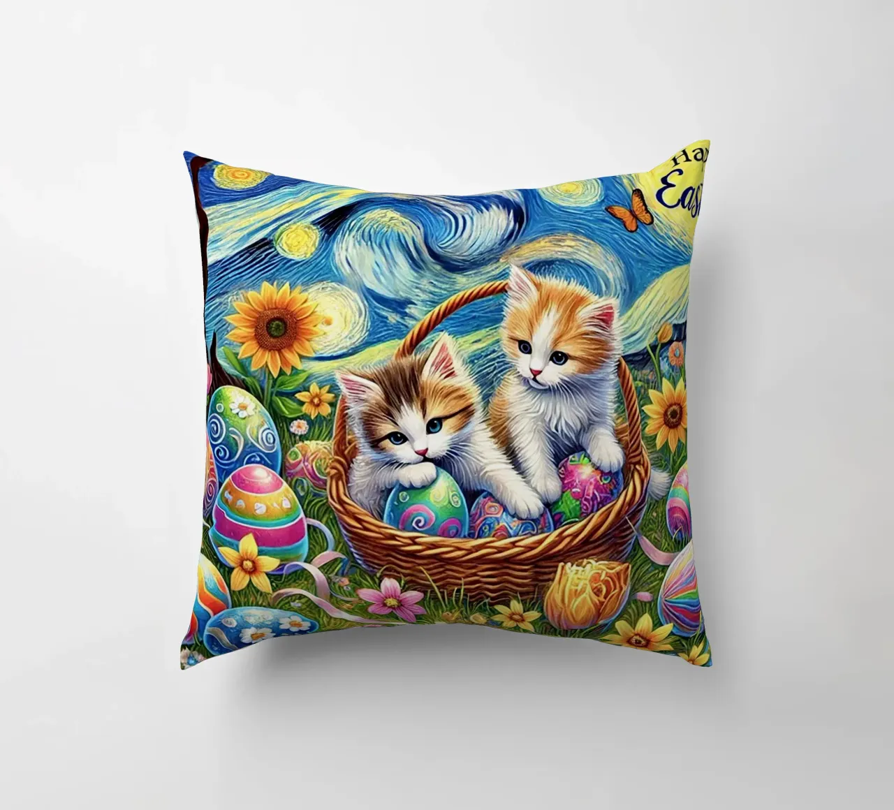 Happy Easter Kitty Cat Edition cuscino da Vintage Van Gogh