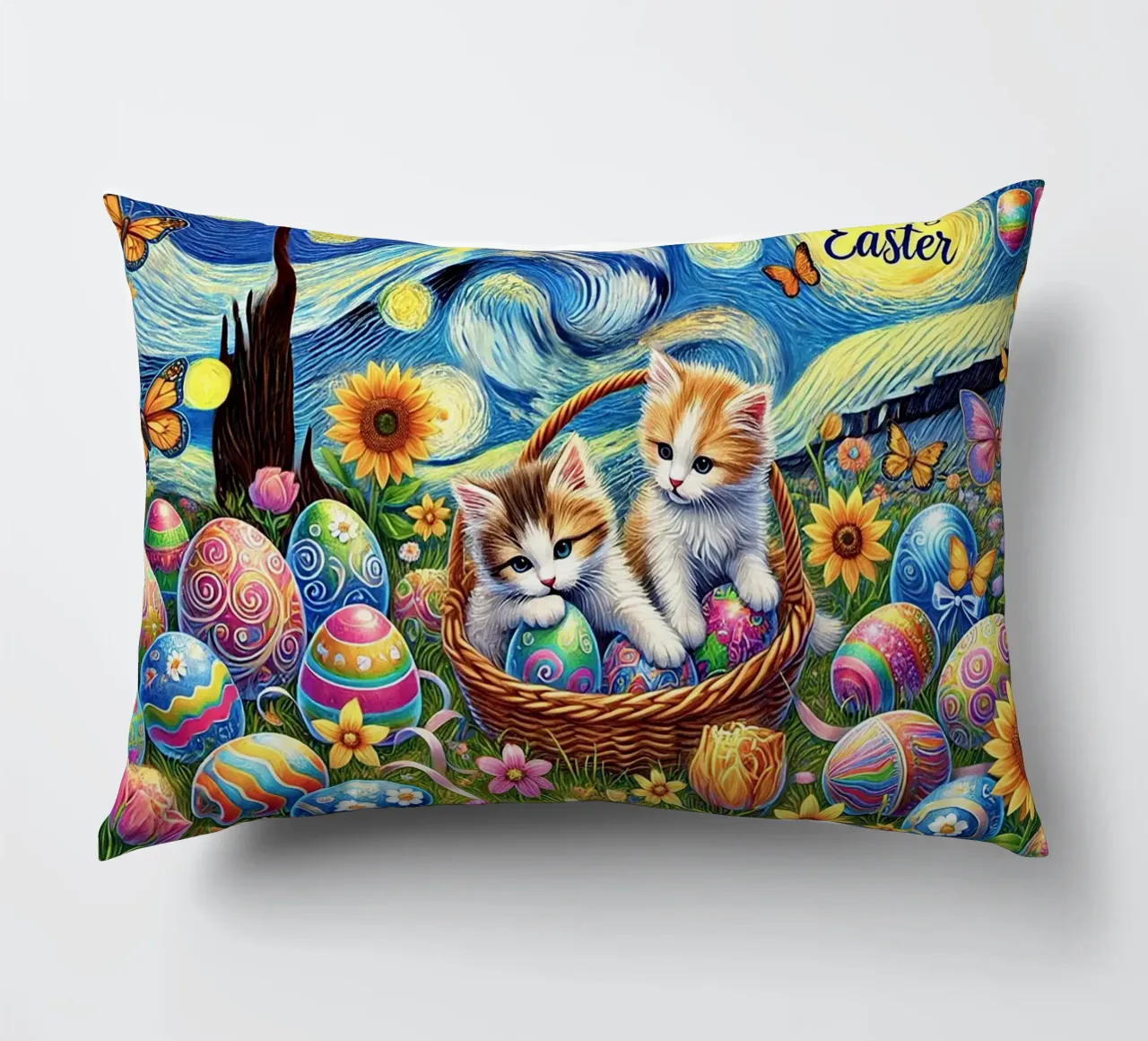Happy Easter Kitty Cat Edition cuscino da Vintage Van Gogh
