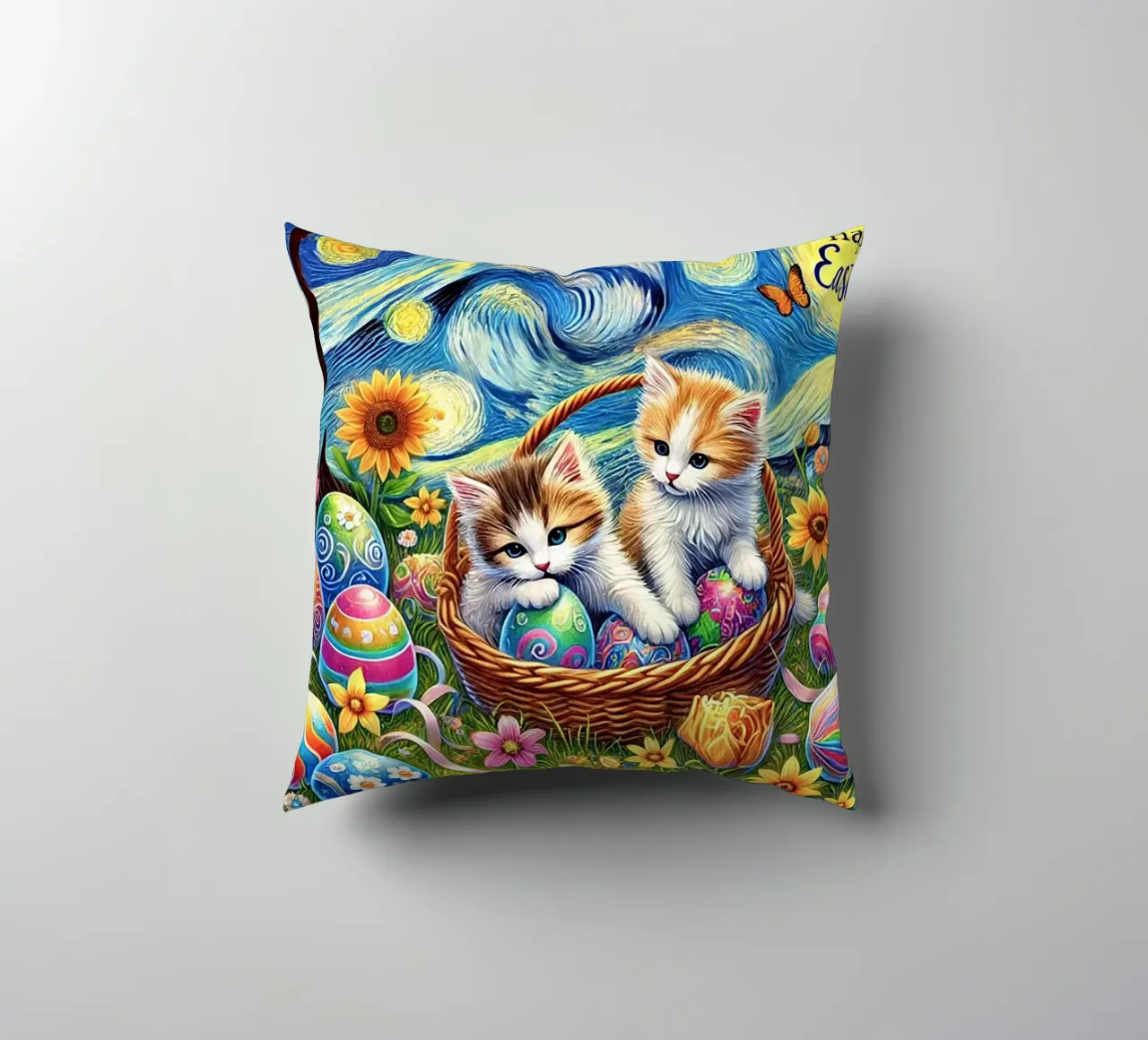Happy Easter Kitty Cat Edition cuscino da Vintage Van Gogh