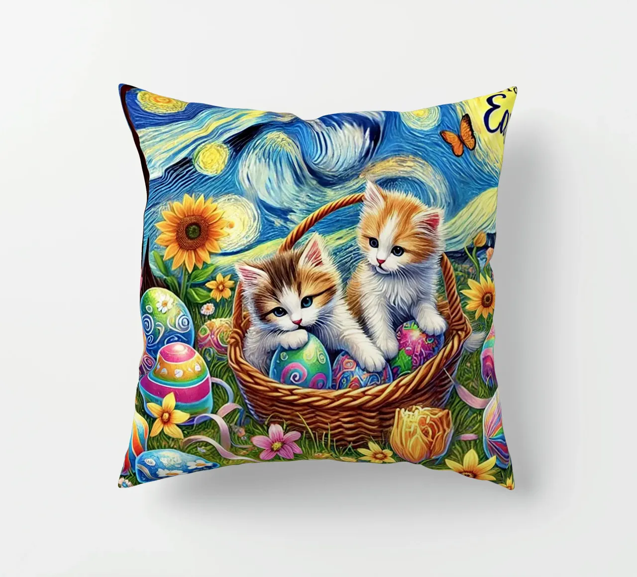 Happy Easter Kitty Cat Edition cuscino da Vintage Van Gogh