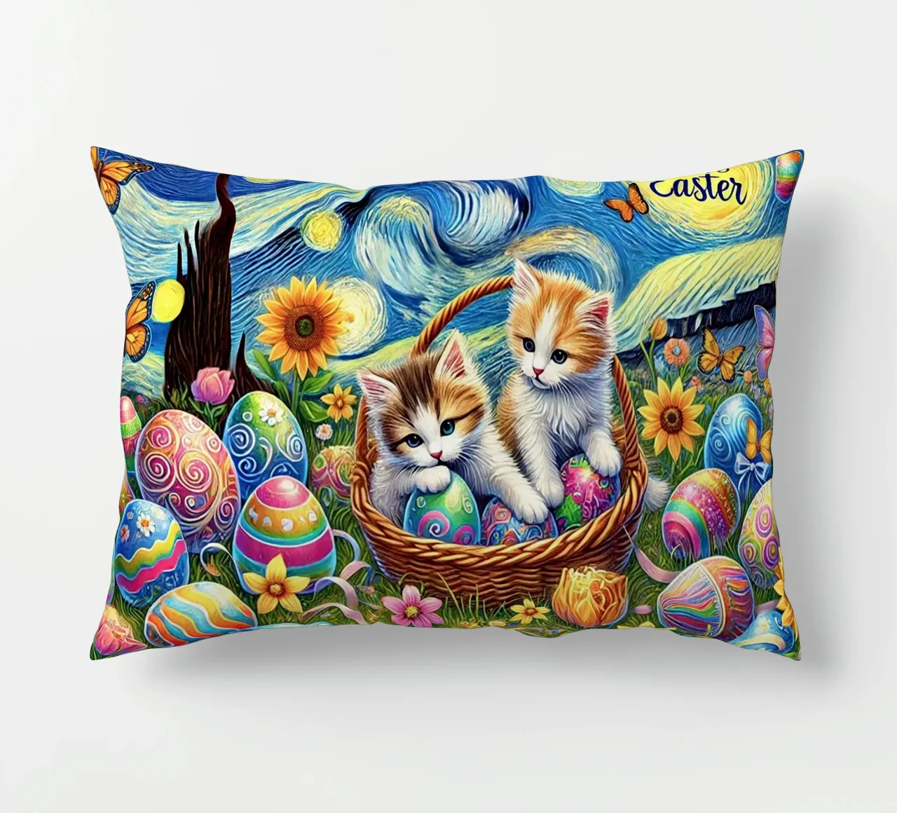 Happy Easter Kitty Cat Edition cuscino da Vintage Van Gogh