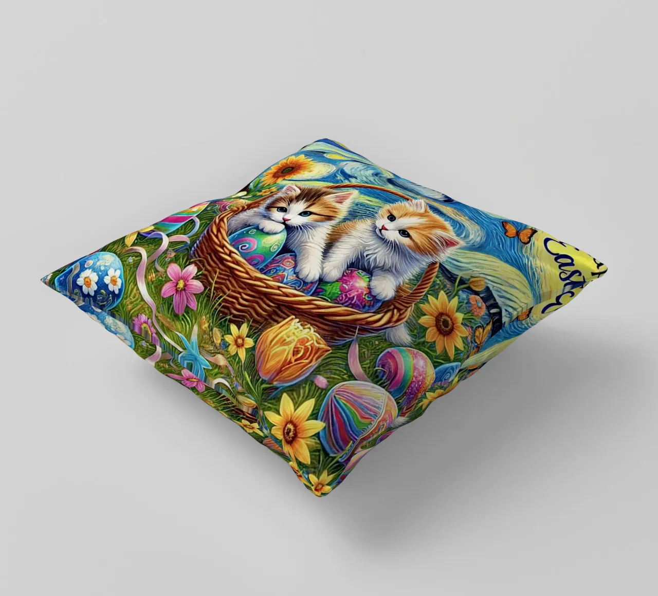 Happy Easter Kitty Cat Edition cuscino da Vintage Van Gogh