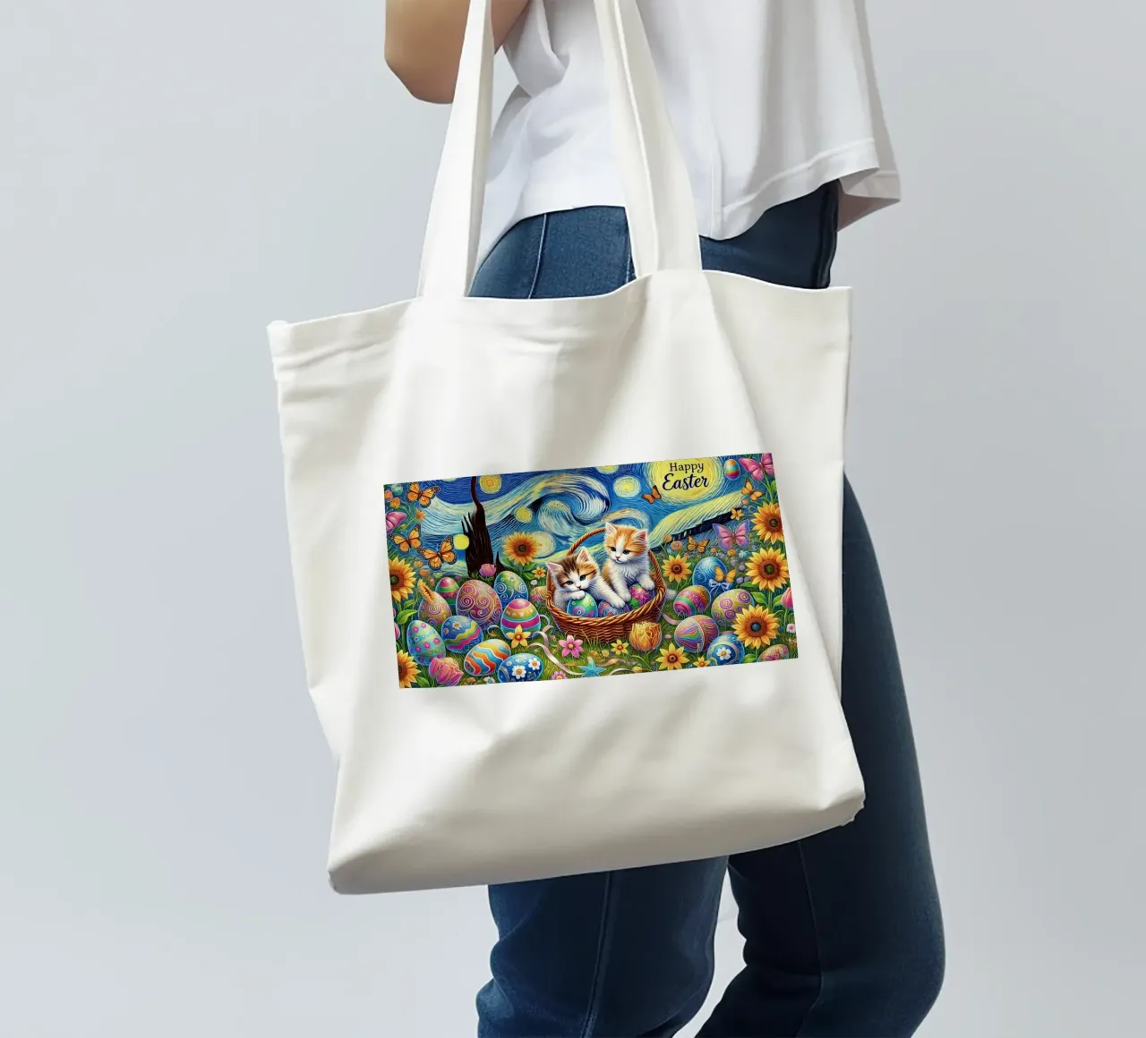 Happy Easter Kitty Cat Edition Jutebeutel von Vintage Van Gogh