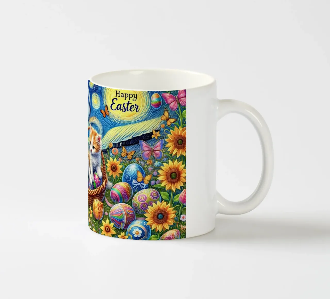 Happy Easter Kitty Cat Edition mug en céramique de Vintage Van Gogh