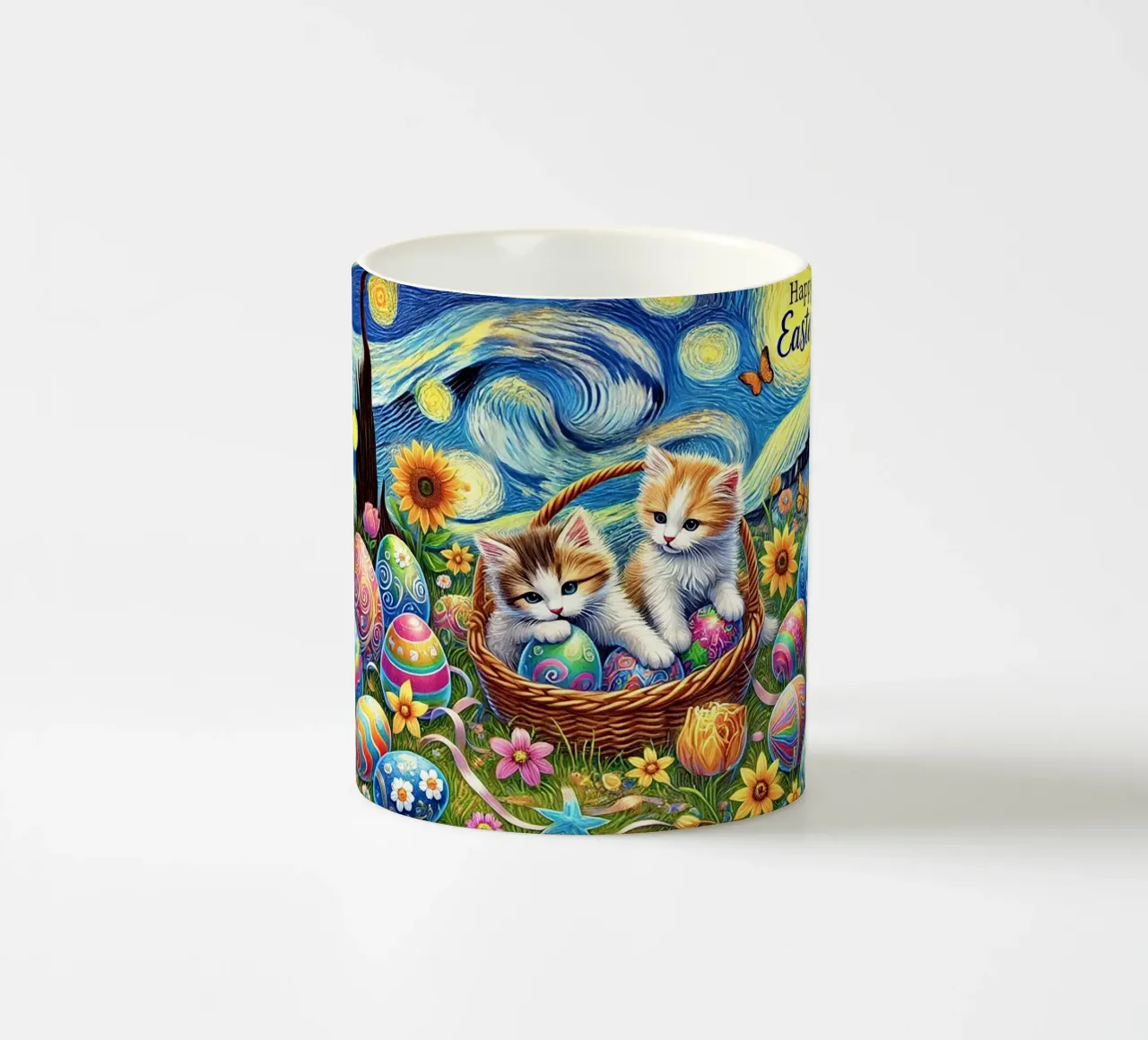 Happy Easter Kitty Cat Edition mug en céramique de Vintage Van Gogh