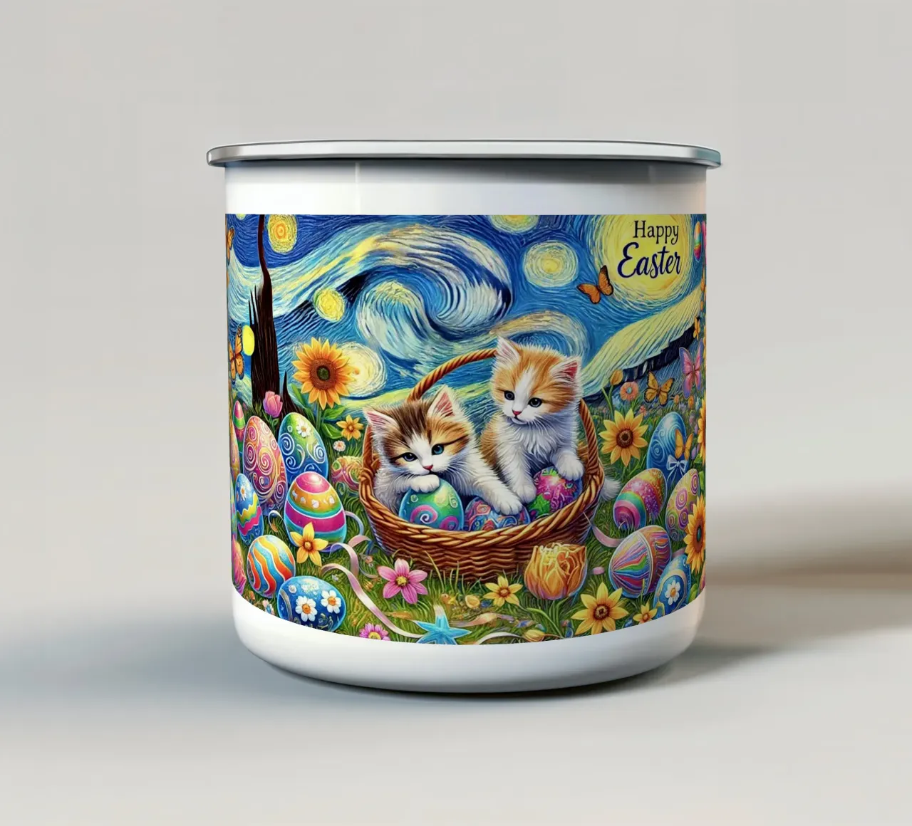 Happy Easter Kitty Cat Edition tazza in smalto da Vintage Van Gogh