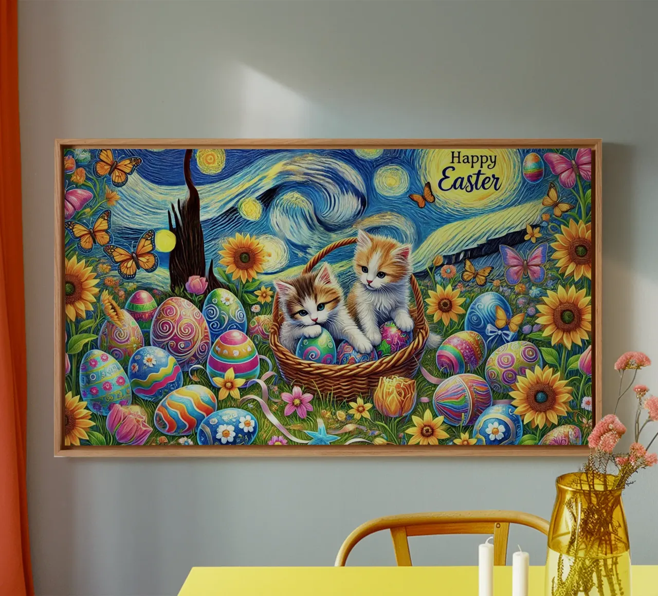 Happy Easter Kitty Cat Edition tela con Cornice a cassetta da Vintage Van Gogh