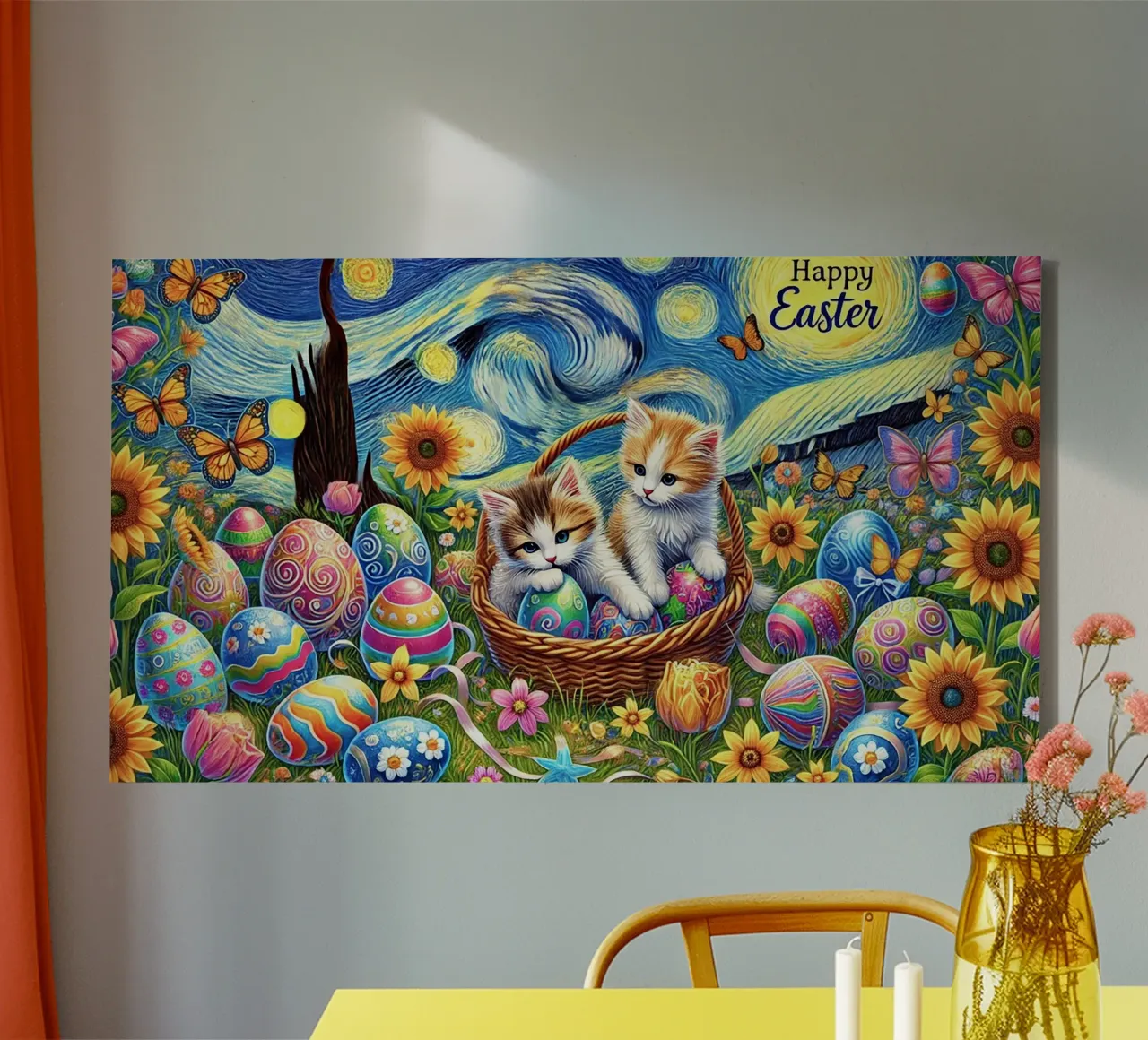 Happy Easter Kitty Cat Edition tela con Cornice a cassetta da Vintage Van Gogh