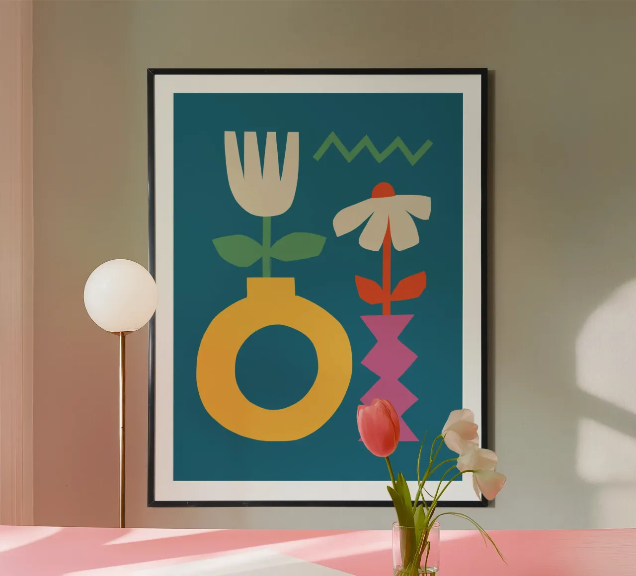 Stampa geometrica in grassetto Vasi colorati e moderno minimalismo poster con telaio in plastica da THE MOTIVATED TYPE