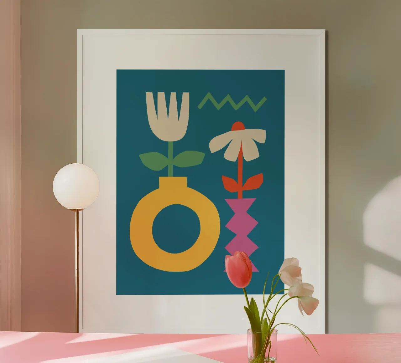 Stampa geometrica in grassetto Vasi colorati e moderno minimalismo poster con telaio in plastica da THE MOTIVATED TYPE