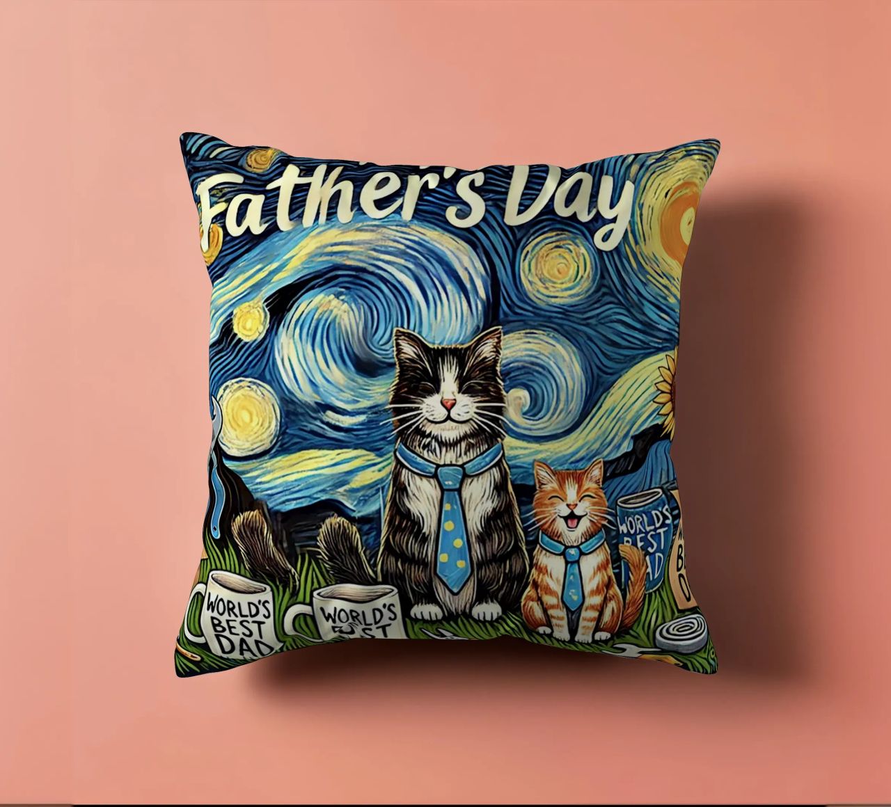 Happy Father´s Day Kitty Cat Edition coussin de Vintage Van Gogh