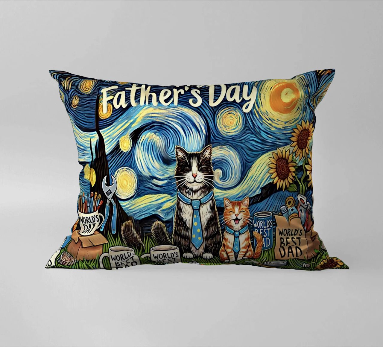 Happy Father´s Day Kitty Cat Edition coussin de Vintage Van Gogh