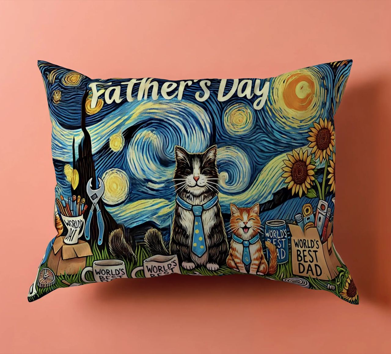 Happy Father´s Day Kitty Cat Edition coussin de Vintage Van Gogh