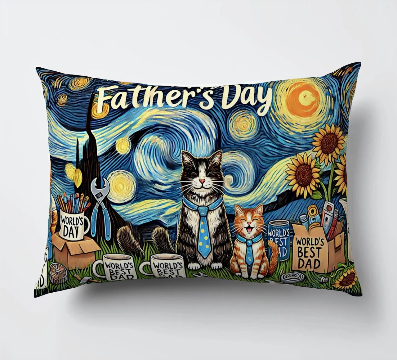 Happy Father´s Day Kitty Cat Edition coussin de Vintage Van Gogh