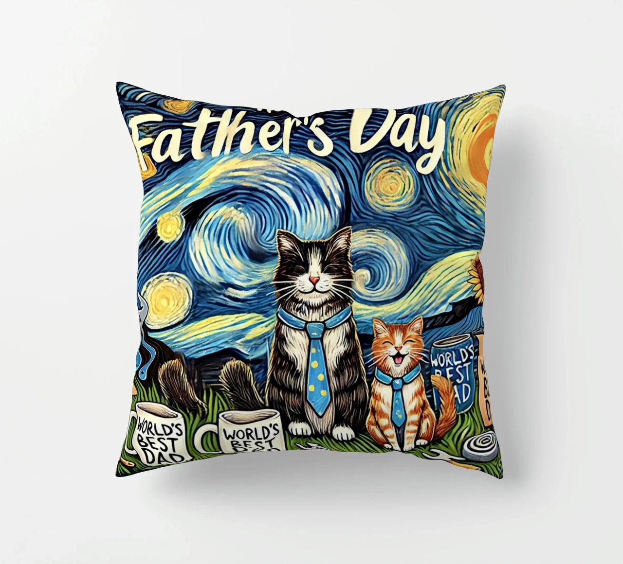 Happy Father´s Day Kitty Cat Edition coussin de Vintage Van Gogh