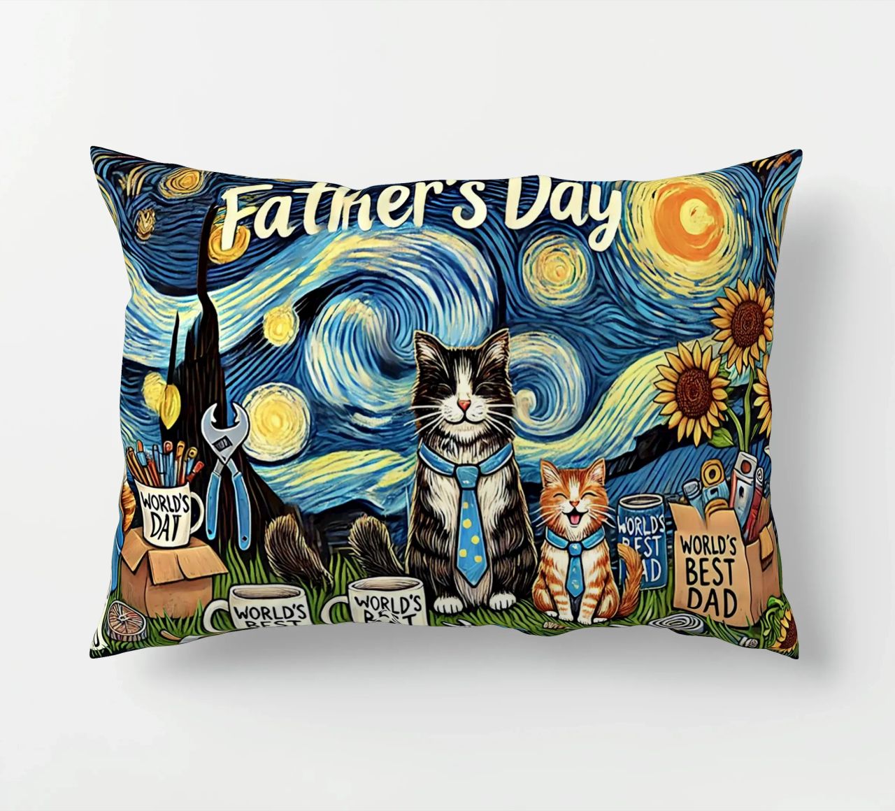 Happy Father´s Day Kitty Cat Edition coussin de Vintage Van Gogh