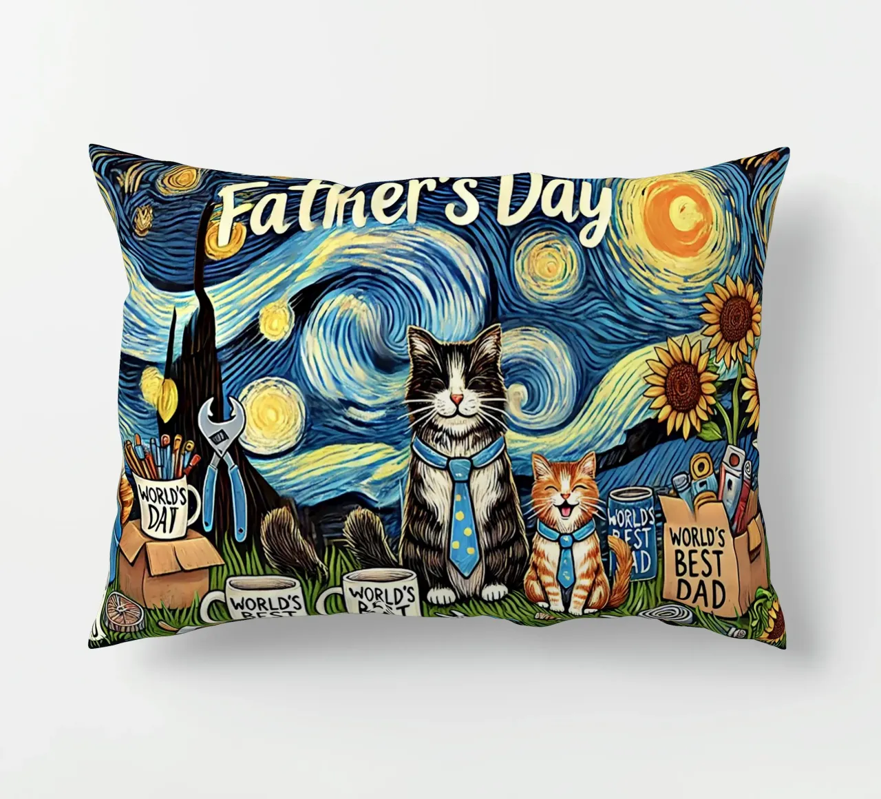 Happy Father´s Day Kitty Cat Edition cuscino da Vintage Van Gogh