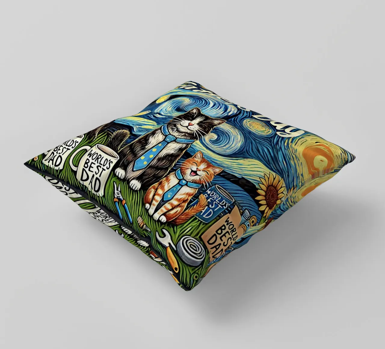 Happy Father´s Day Kitty Cat Edition cuscino da Vintage Van Gogh