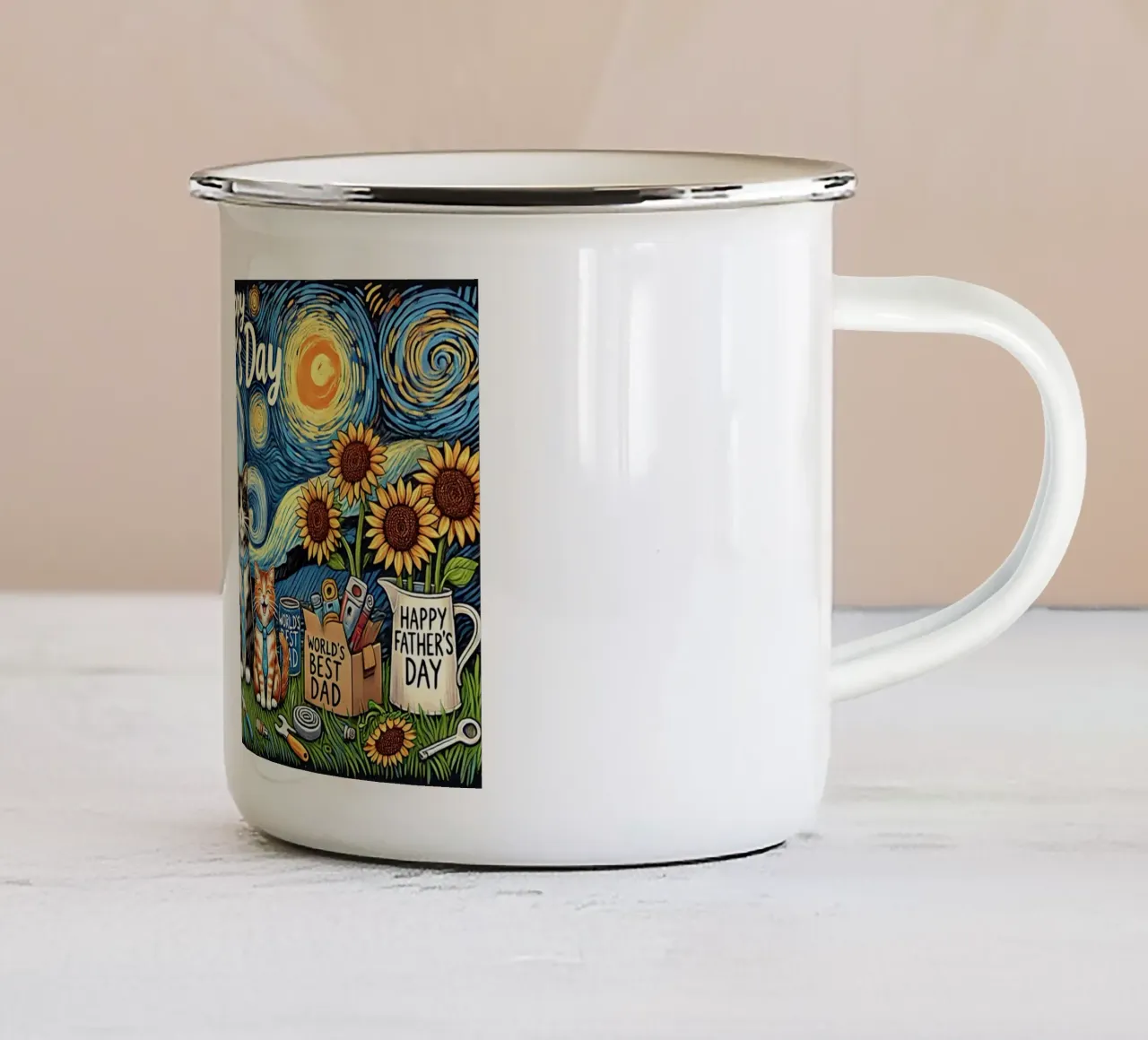 Happy Father´s Day Kitty Cat Edition tazza in smalto da Vintage Van Gogh
