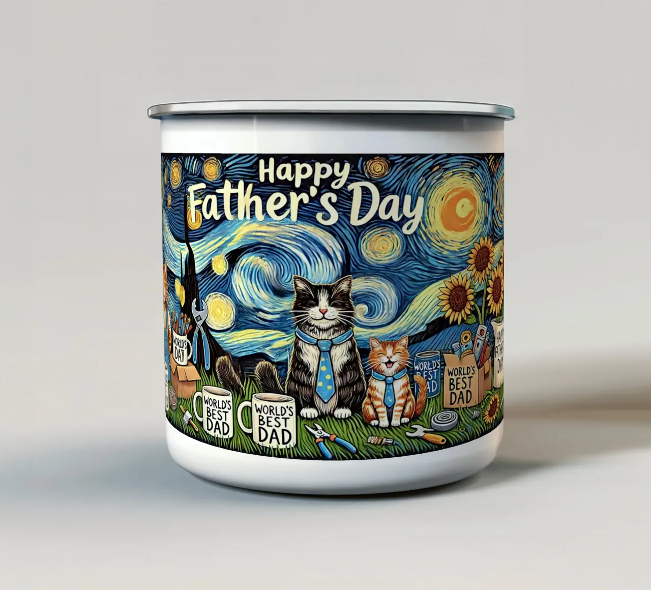 Happy Father´s Day Kitty Cat Edition tazza in smalto da Vintage Van Gogh