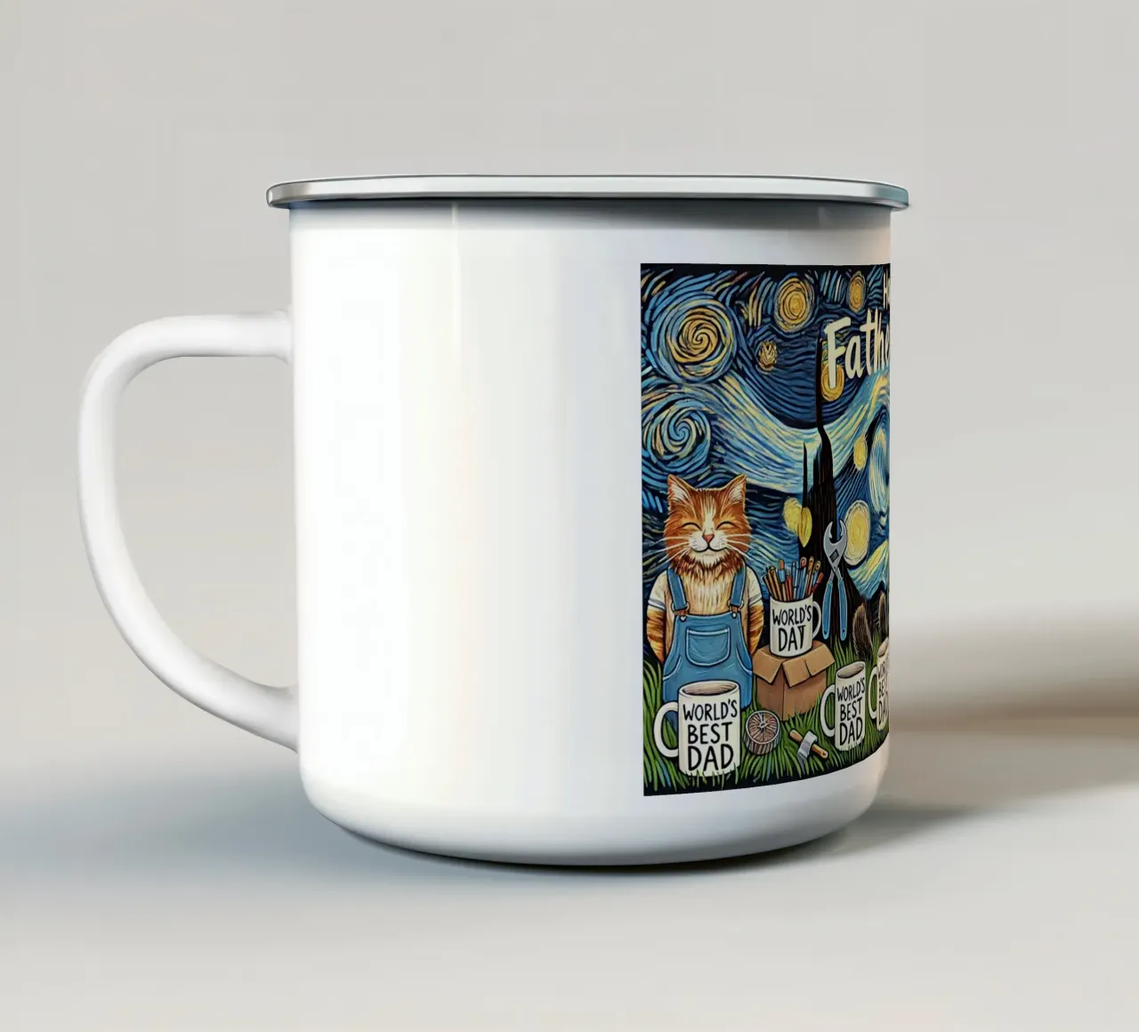 Happy Father´s Day Kitty Cat Edition tazza in smalto da Vintage Van Gogh