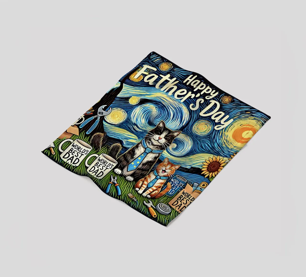 Happy Father´s Day Kitty Cat Edition coperta in pile da Vintage Van Gogh