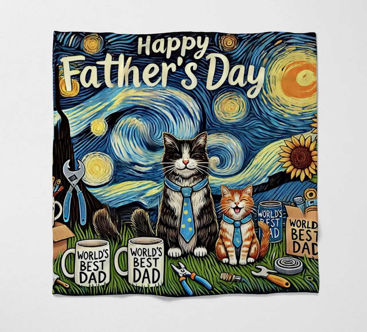 Happy Father´s Day Kitty Cat Edition coperta in pile da Vintage Van Gogh